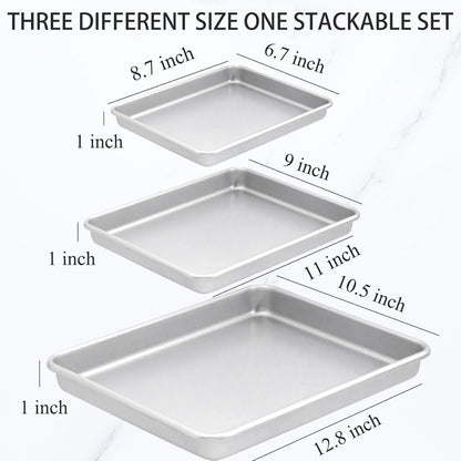 3-Piece Nonstick Baking Pans Set of 3 - Nonstick Rectangle Sheet Cake Pans, 13/11/9 Inch Metal Oven Tray for Cooking Jellyroll, Stackable Bakeware Set