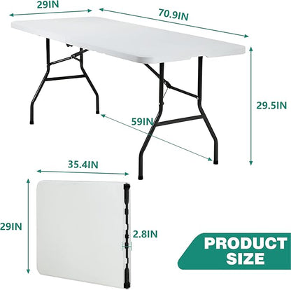 PayLessHere Folding Table Plastic Picnic Table for Parties Wedding Camping Office with Carrying Handle (White, 6 FT)