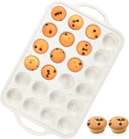 Mini Cupcake Pans, Metal Reinforced Frame Silicone Mini Muffin Pan Nonstick 24 Cups Easy to Handle for Baking Muffins, Cupcakes, Egg Bites 1 Pack
