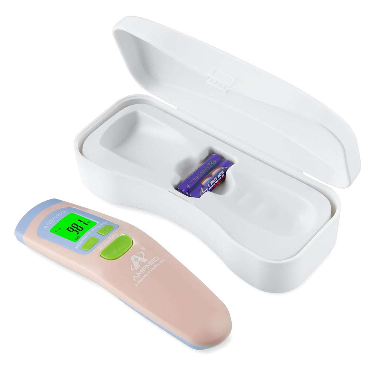 Amplim Non-Contact Forehead Thermometer for Adults, Kids & Infants, Ampmed No-Touch Medical Grade Temporal Fever Thermometer with Case