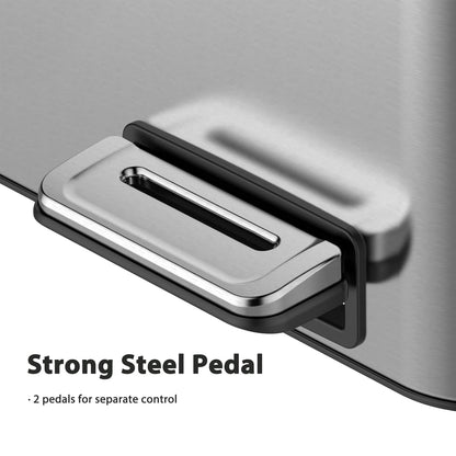 2 x 5.3 Gal (2 x 20L) Trash Can, Stainless Steel Triple Compartment Step-On Recycling Bin with Soft-Close Lids & Removable Plastic Inner Buckets for Kitchen, Home, Office
