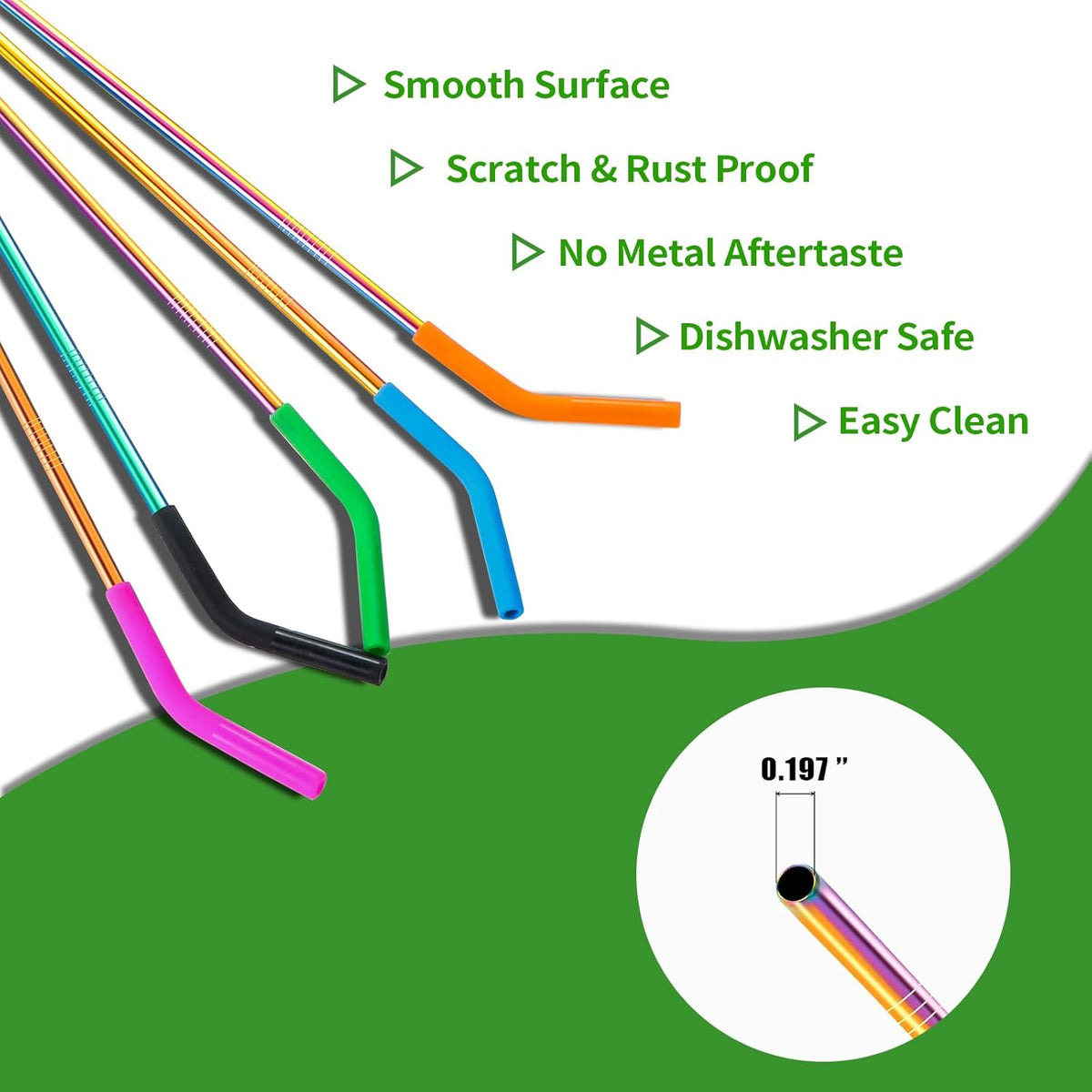 Lazycorner 10 Pcs Metal Straw Reusable 8.5" 6mm Stainless Steel Straws,20oz-32oz, Colorful Drinking Straws with Silicone Tips, 4 Straw Cleaner Brush