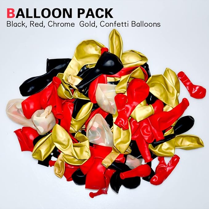 Lukiituke Red and Black Balloon Arch Kit, 114PCS Red and Gold Balloons 4 Size Red Black Gold Balloons for Birthday, Casino Theme Party, Movie Night, New Year, Wedding, Graduation Party Decorations