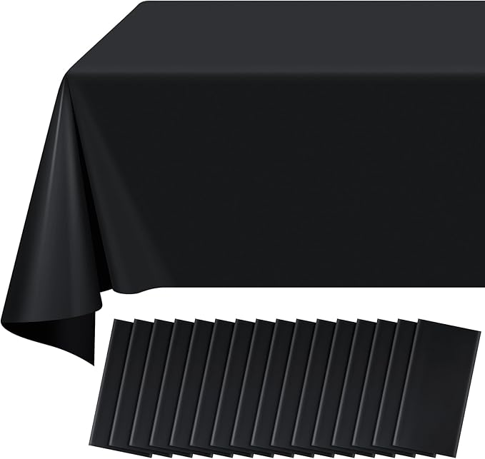 16 Pack Black Plastic Tablecloth for Rectangle Tables, Premium Decorative Black Disposable Table Cloths for Parties, Bulk Rectangle Party Table Cover for Birthday, Wedding, Anniversary, 54 x 108 Inch