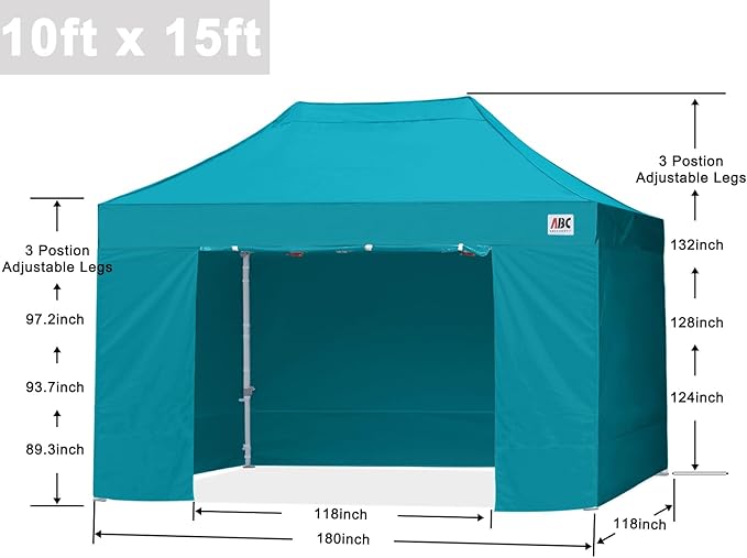 ABCCANOPY Easy Pop Up Canopy Tent with Sidewalls 10x15 Commercial -Series, Turquoise