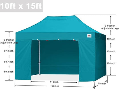 ABCCANOPY Easy Pop Up Canopy Tent with Sidewalls 10x15 Commercial -Series, Turquoise