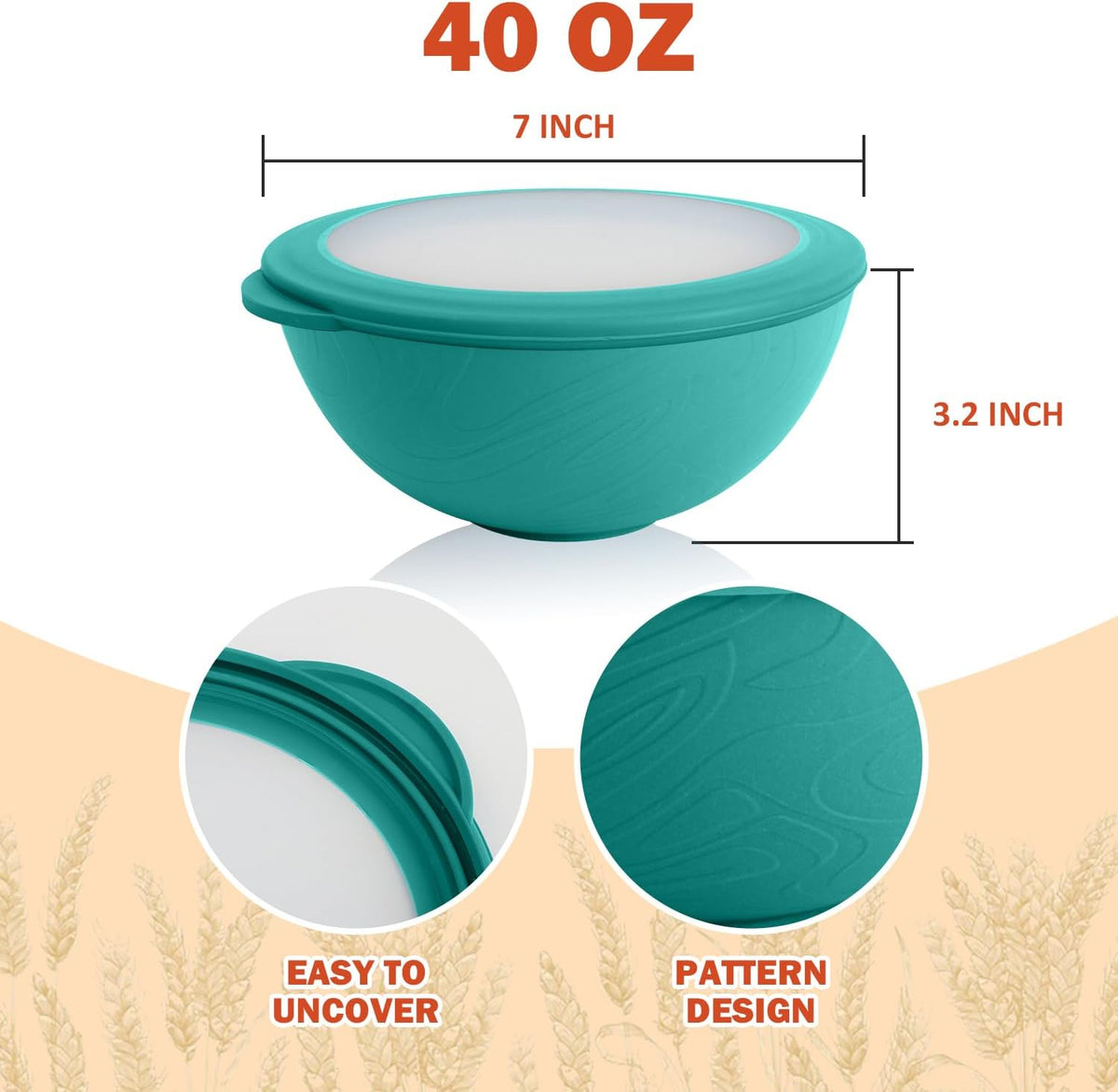 wheat straw bowls set of 4,40oz unbreakable salad bowl set with cover,alternative plastic bowls with cover for kitchen,party,camping and picnic. Green