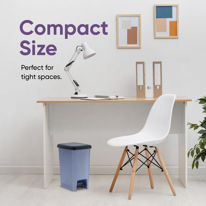 Superio Slim Trash Can with Foot Pedal – 2.5 Gallon Step-On Trash Bin with Lid, Small Plastic Garbage Can, Mini Trash Can for Bathroom, Kitchen, Office, Under Desk, Bedroom, Dorm – Grey/Black