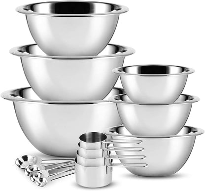 Eatex Stainless Steel Mixing Bowls with Measuring Cups & Spoons Set of 14 - Dishwasher Safe Nesting Mixing Bowl Set for Cooking