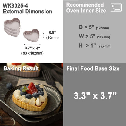 Chefmade Mini Tart Pan Set, 4-Inch 4Pcs with Removable Loose Bottom Non-Stick Heart-shaped Quiche Bakeware for Oven and Instant Pot Baking (Champagne