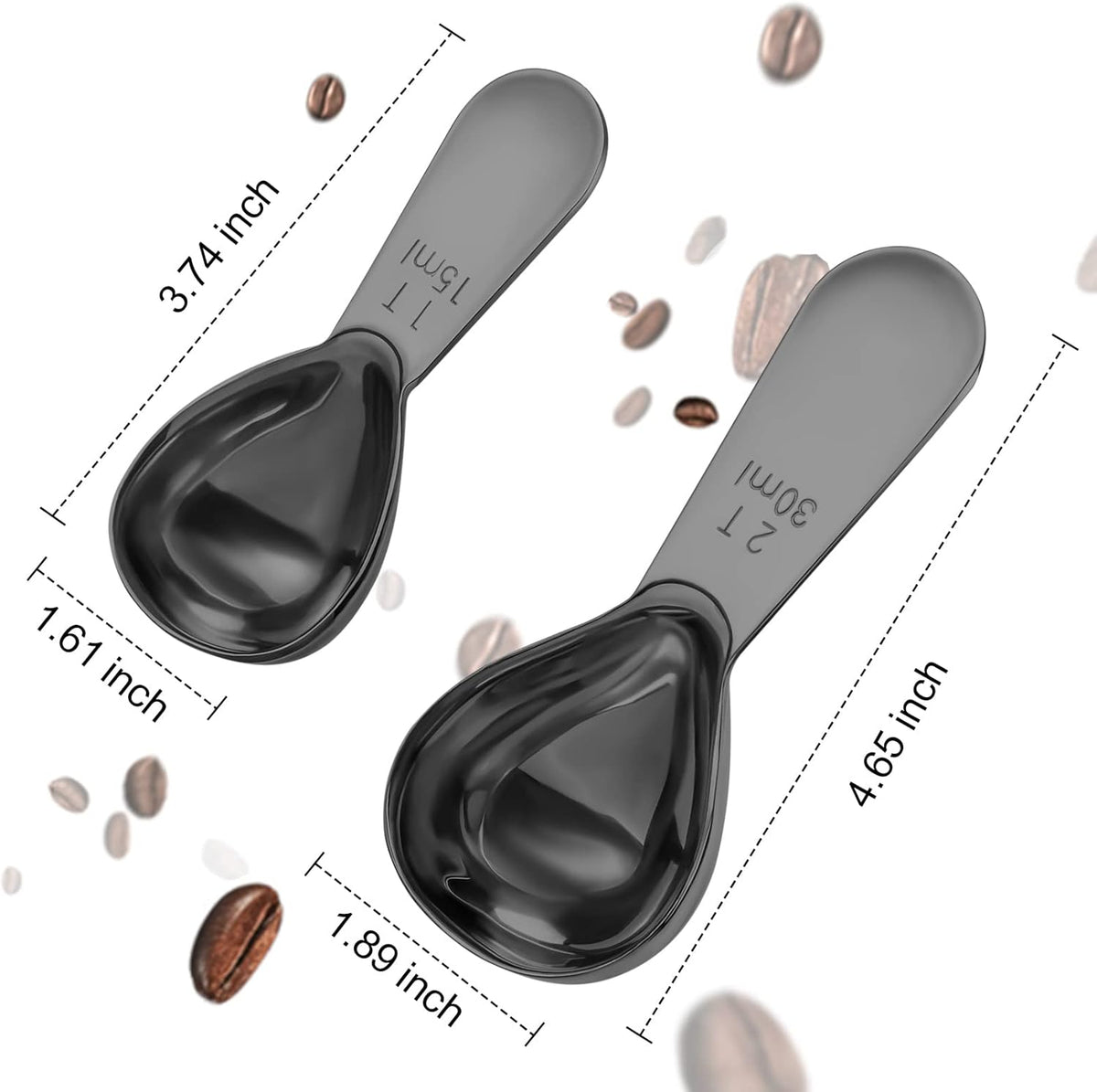 Stainless steel coffee scoop 2-piece set (1 tbsp, 2 tbsp) durable Tablespoon, ergonomic measuring spoon