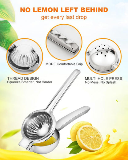 Brigii Lemon Squeezer Citrus Juicer for Lemons Limes Heavy-Duty 304 Stainless Steel High Juice Yield Manual Juicer Ergonomic Handle Dishwasher Safe