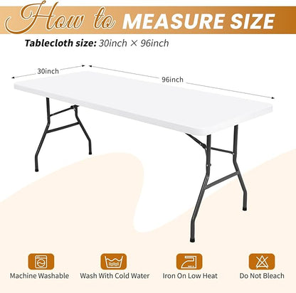 6 Pack Stretch Fabric Table Top Cap Cover, fits 8Ft Tables, Spandex Table Covers Washable Elastic Universal Rectangle Tablecloth Protector for Indoor Outdoor Party Picnic Wedding, White, 30" W x 96" L