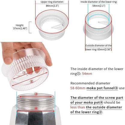watchget Moka Pot Dosing Funnel, 54mm Stovetop Espresso Coffee Maker Distribution Tool Italian Coffee Maker Dosing Ring For Moka Express 3 Cups, Transparent