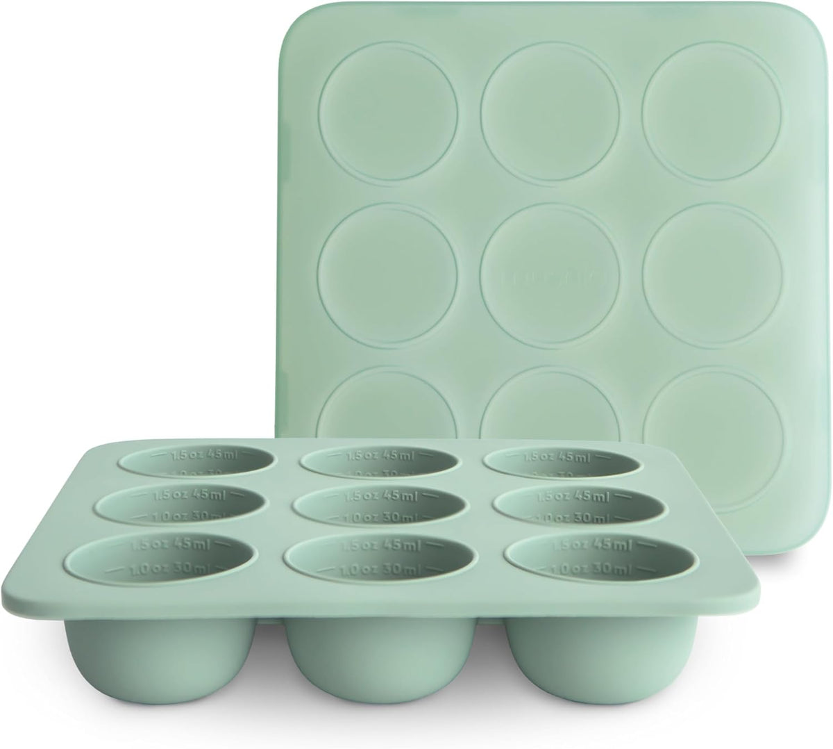 mushie Silicone Baby Food Freezer Tray with Lid, 9 Cups x 1.5oz, BPA Free Storage Container (Cambridge Blue)