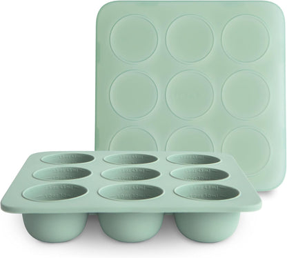 mushie Silicone Baby Food Freezer Tray with Lid, 9 Cups x 1.5oz, BPA Free Storage Container (Cambridge Blue)
