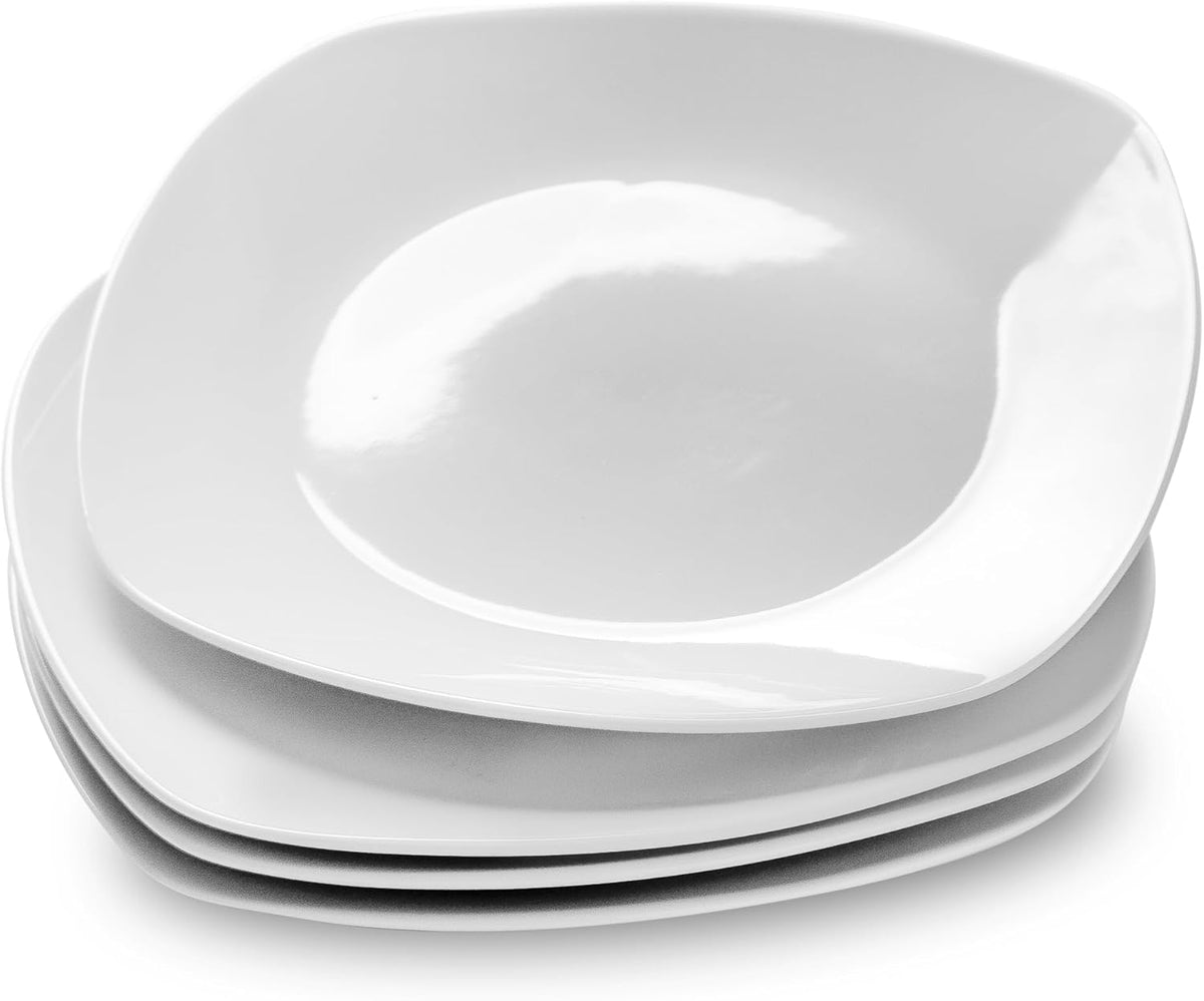 fMBB Ceramic White Dinner Plates Set of 4, Porcelain Square 7.5 inch Dessert Dishes, Serving Flat Plates Salad Dishes - Scratch Resistant, Dishwasher