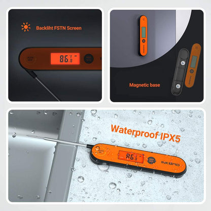Inkbird Instant Read Meat Thermometer IHT-1P, Digital Waterproof Rechargeable Food Thermometer with Calibration, Magnet, Backlight for Cooking, Grill