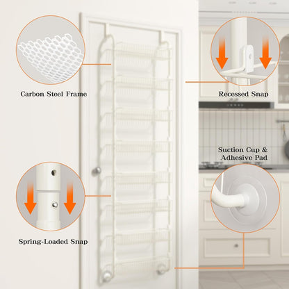 MIAOLI Over the Door Pantry Organizers and Storage, 8-Tier Spice Rack, Home & Kitchen Storage Shelves for Cabinet, Large Capacity Hanging Seasoning Organizer, Laundry Room Organization, White