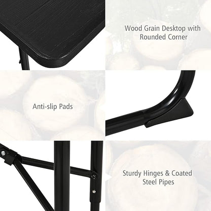 GYMAX Picnic Table, 550 LBS Folding Picnic Tables with Benches & Seats, Weather-Resistant Easy Setup Portable Picnic Table, Wood-Like Foldable Picnic Tables for Outdoors Patio Deck Party BBQ (Black)