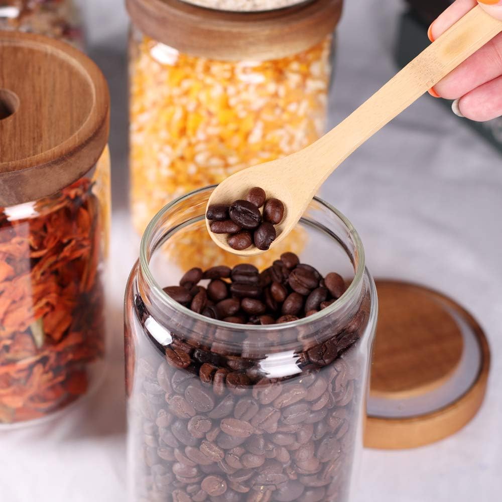 Saiool Stackable Kitchen Canisters Set of 8,High Borosilicate Glass Cylinder Airtight Food Storage, sort out the tea, flour, candies