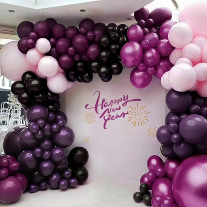 Dark Purple Black Pink Balloon Garland Arch Kit, 167Pcs Latex Balloons Wisteria Lavender Pastel Pink Pearlescent Plum for Birthday Bridal Shower New Years Party Decorations