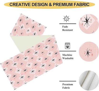 Pink Table Runner, Retro Mid Century 1950s Checkered Modern Abstract Geometric Coffee Table Center Decor for Home Kitchen Dining Patio Holiday Party Indoor Outdoor Table Decorations, 13"x72" Inch