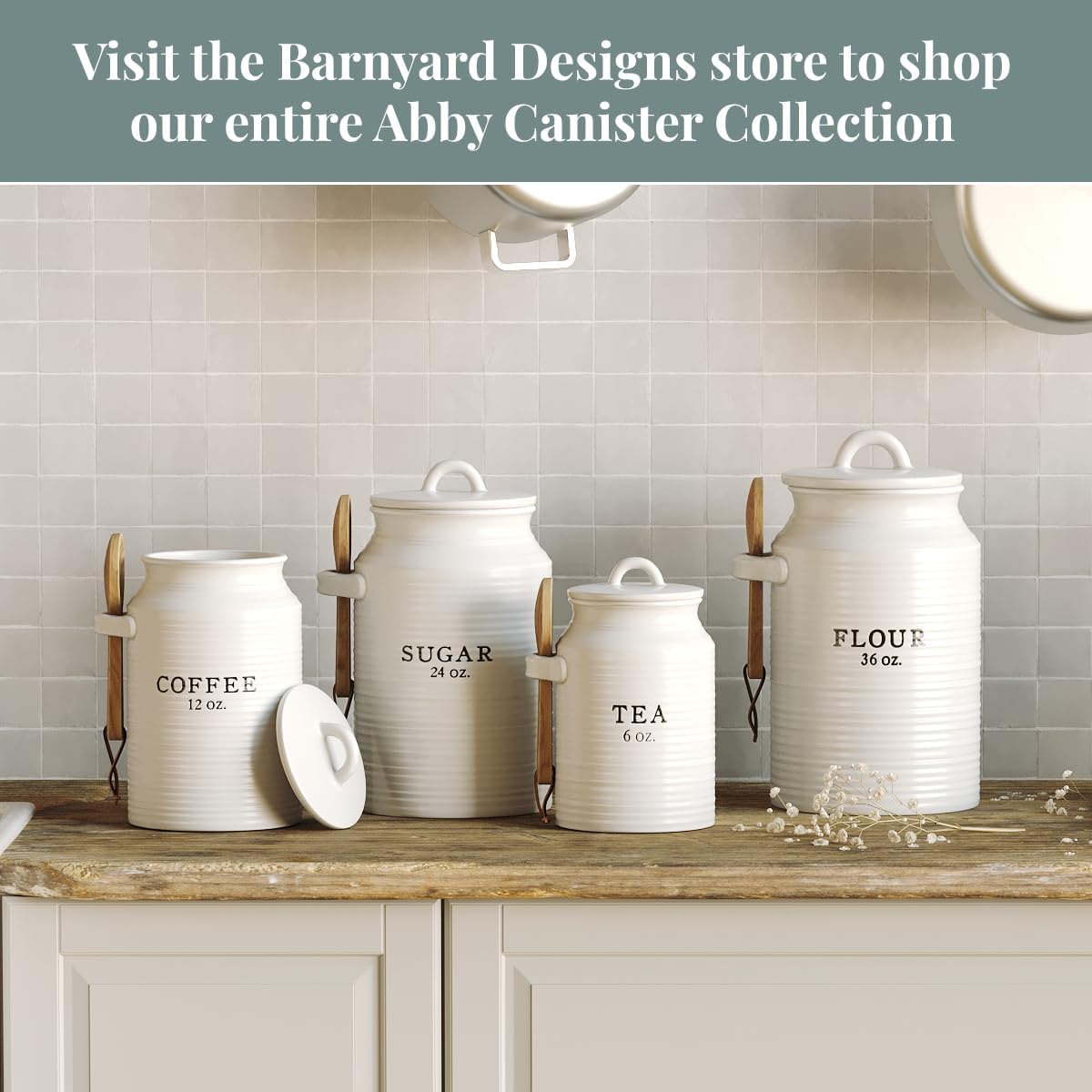 Barnyard Designs Canister Set for Kitchen Counter, Coffee Tea Sugar Container Ceramic Set, Decorative Canisters, Rustic Farmhouse Canister Jars