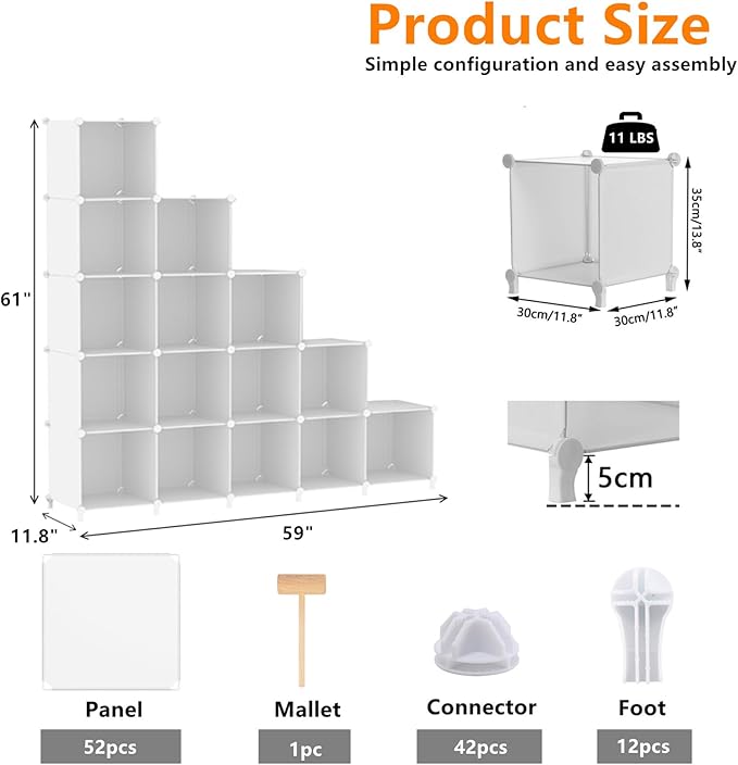 AWTATOS Cube Storage Organizer, 16 Cube Closet Organizer, Stackable Storage Cube Shelves, DIY Portable Closet Clothes Organizer Shelving for Bedroom, Closet, Wardrobe, Bathroom, White