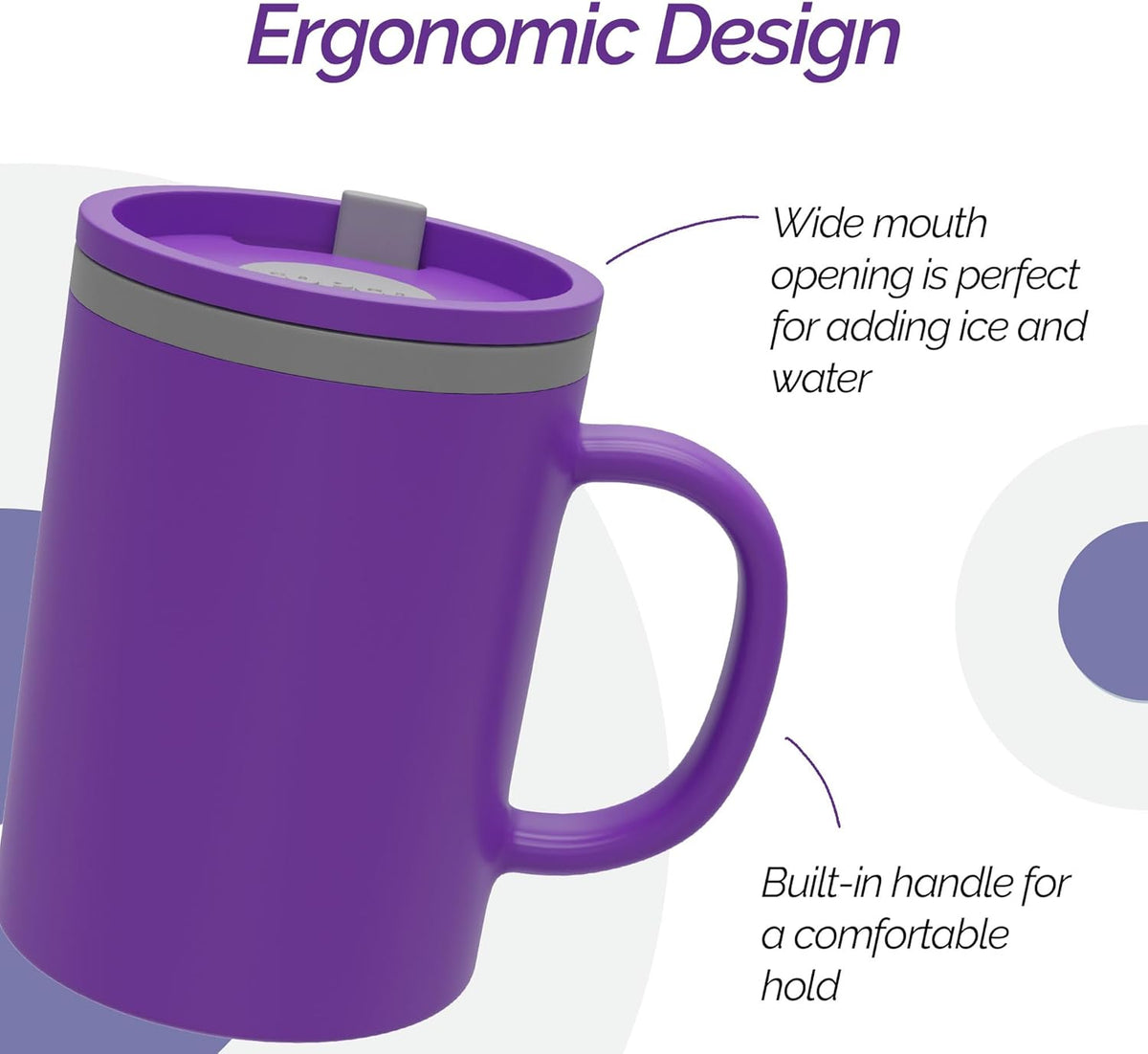 Copco Iconic 16oz Double Wall Insulated Desk Mug with Lid & Handle, Set of 2, BPA-Free Reusable Plastic, Spill-Proof, Microwave & Dishwasher Safe