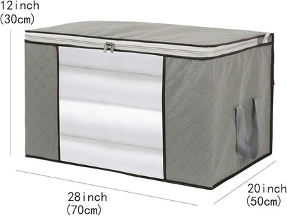 2 Pack Foldable Large Storage Bags 28 x 20 x 12 (L x W x H) inch for Comforter Quilt Blanket Clothes with Clear Window & Handles - Easy to Fit King Size Comforter Set - Closet Under Bed Organizer