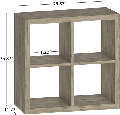 4 Cube Organizer, Cube Storage Organizer with Fabric Bin, Cube Storage Shelf for Bedroom, Living Room, Office, Modular Bookshelf Organizer for Books, Closet, Gray Oak