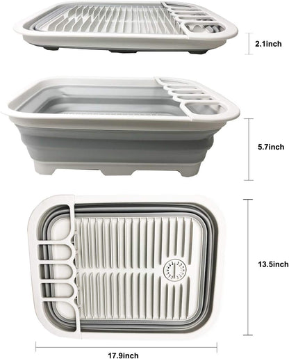 SAMMART 12L (3.17 Gallon) Collapsible Dish Drainer with Swivel spout - Foldable Drying Rack Set - Portable Dinnerware Organizer - Space Saving Kitchen Storage Tray (Grey)