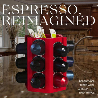 Espresso Coffee Pod Holder & Organizer, Espresso Capsule Kitchen Display Carousel, Holds 18 Pods, Made in USA (Black)