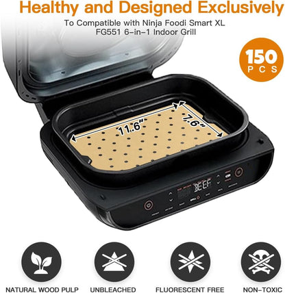Air Fryer Liners Disposable for Ninja: 150pcs Air Fryer Parchment Paper Liners for Ninja Foodi Smart XL FG551 6-in-1 Indoor Grill Accessories Perforated Rectangle Airfryer Liner Sheets
