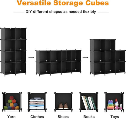 AWTATOS 8 Cube Storage Organizer, Closet Organizer Storage Shelf, Bookcase Bookshelf, DIY Stackable Storage Cubes Shelves for Closet, Bedroom, Home, Office, Black
