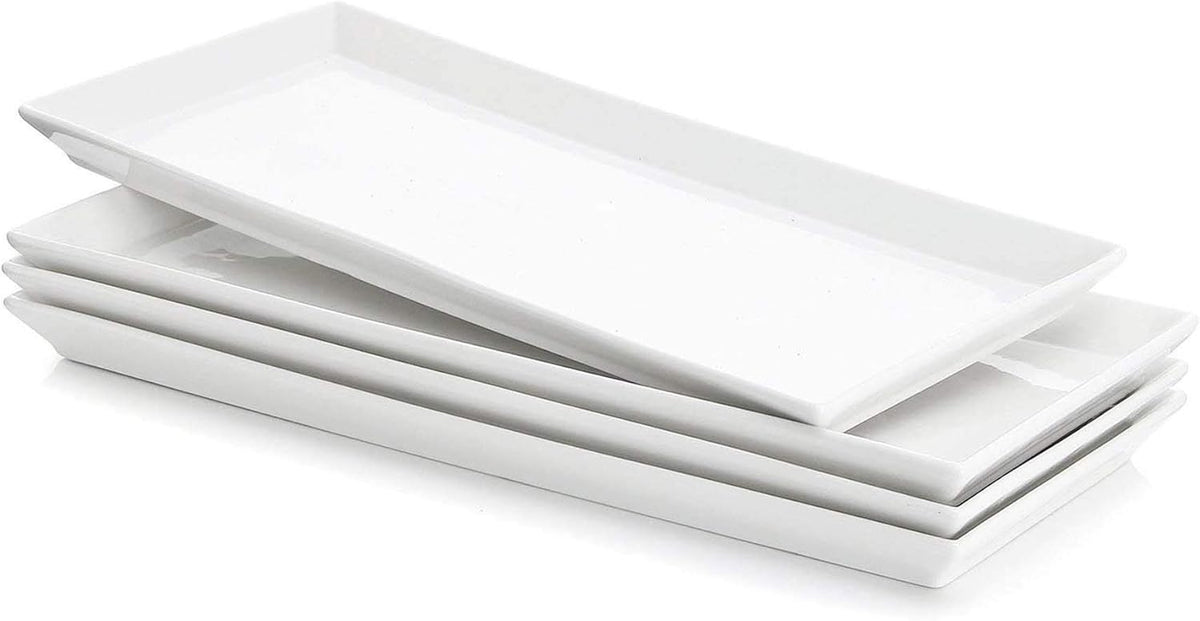 Sweese Rectangular Porcelain Platters, Serving Trays for Parties, 13.8 Inch Large Serving Dishes for Steak, Taco, Sushi, Appetizer, Cake