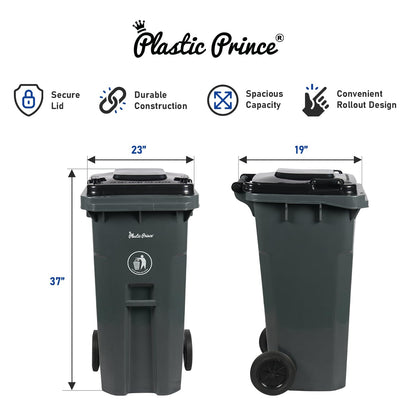 32 Gallon Trash Can with Wheels Outdoor Trash Can with Lid and Wheels Heavy-Duty Trash Bin for Outside Plastic Garbage Can Wheeled Gray for Home Hospitals Restaurants Offices