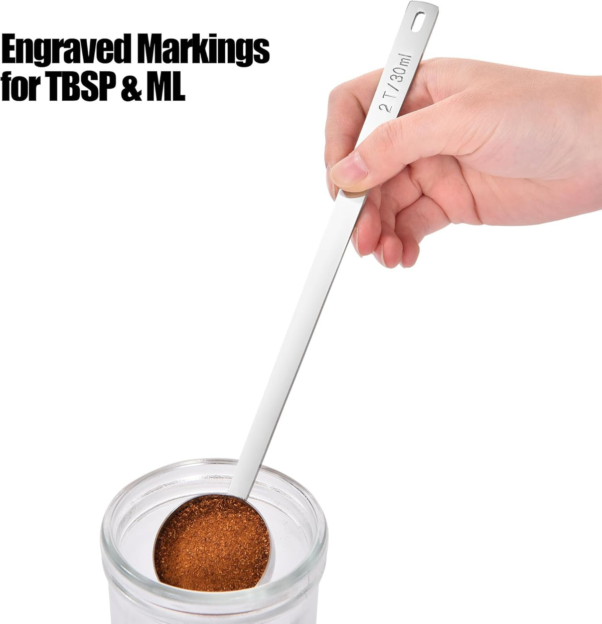 18/8 Stainless Steel Coffee Scoop, Doosu Food-Grade Metal Measuring Spoon with 8.5in Long Handle, Tablespoon Scooper for Coffee Beans, Ground Coffee, Espresso, Protein Powders, Tea, Sugar (2 Tbsp)