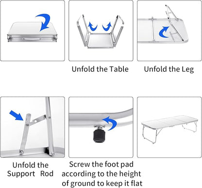 Moosinily Small Camping Table 35.2 inch Folding Picnic Table Foldable Low Camp Table Portable Short Aluminum Outdoor Floor Short Beach BBQ White 35.2×15.7 inch