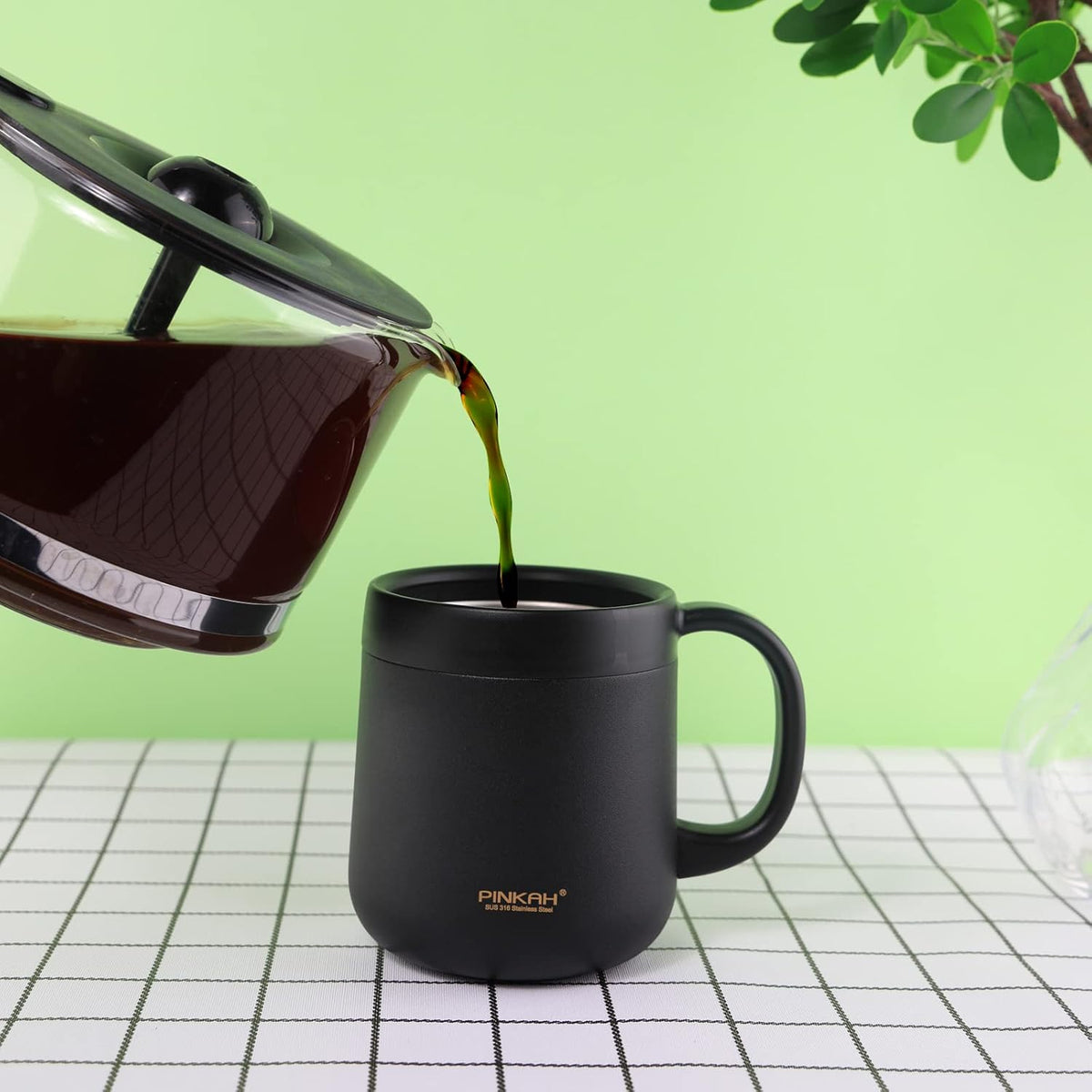 11OZ 330ML Stainless Steel Insulated Coffee Mug with Handle, Double Wall Stainless Steel Tumbler Cup with 2 Lids, Black
