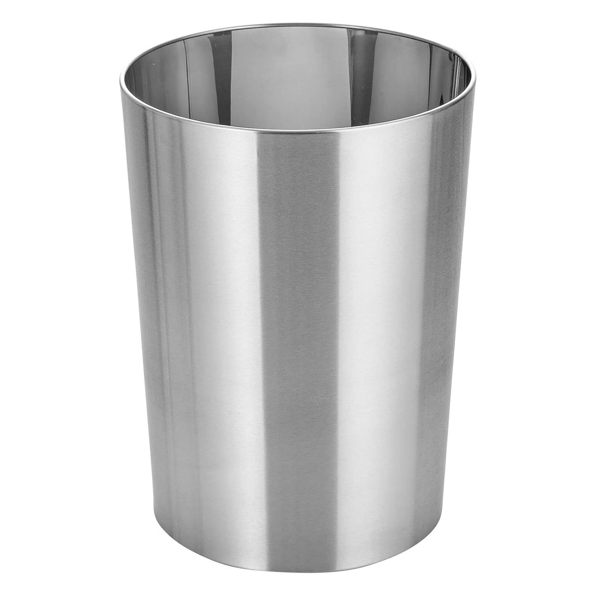 mDesign Stainless Steel Round Metal Trash Can, Small 4 Gallon Wastebasket, Garbage Basket Bin for Bathroom, Bedroom, Kitchen, or Home Office, Holds Waste and Recycle, Mirri Collection, Brushed