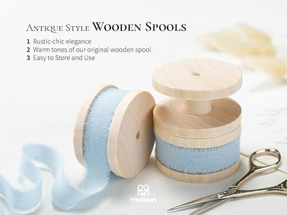 Vitalizart Baby Blue Cotton Ribbon Handmade Fringe 5/8" x 21 Yd Pure Natural Cotton Ribbons for Gift Wrapping Wedding Invites Bridal Shower Bouquets Holiday Decor