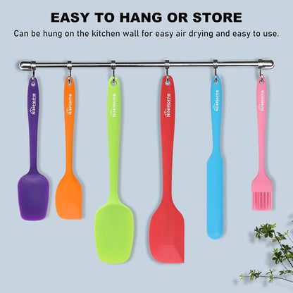 NileHome Silicone Spatula Set, 6 Pcs Food Grade Kitchen Utensils with Silicone Brush Heat Resistant Dishwasher Safe BPA-Free Rubber Spatula for