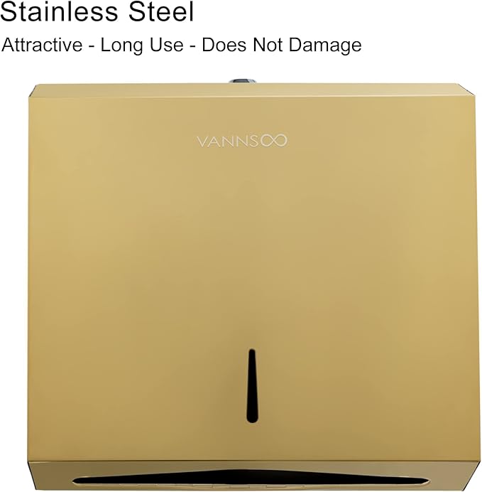 Commercial Paper Towel Dispenser Wall Mount, Tri-fold/Multi-fold/C-Fold Stainless Steel Paper Towel Holder Hand Towel Dispenser with Key (Gold)
