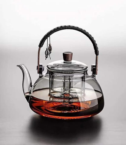 ZENATION Japanese Style 950ml Glass Teapot with Removable Infuser, Stovetop Safe Tea Kettle, Blooming and Loose Leaf Tea Maker Set (Gray)