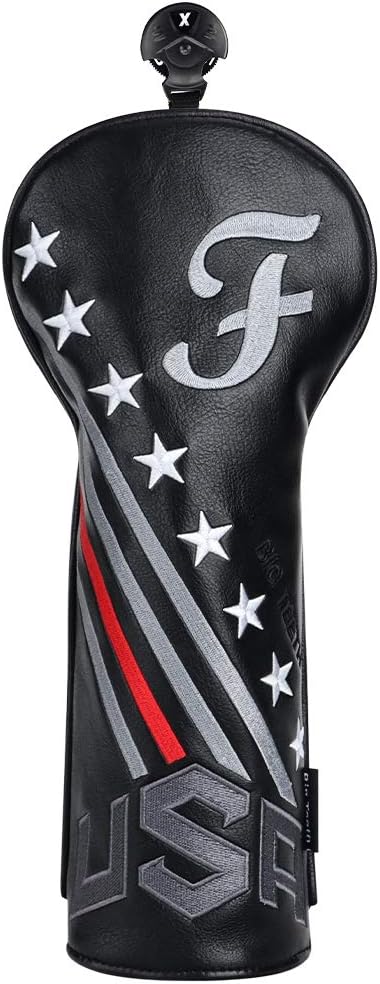 Big Teeth Golf Cover USA Stripe and Star Headcover Covers, Driver Fairway Wood Hybrid Headcovers Fits Blade Mallet Putter Iron and Woods with Magnetic Club Protector Pu Leather Golf Accessories