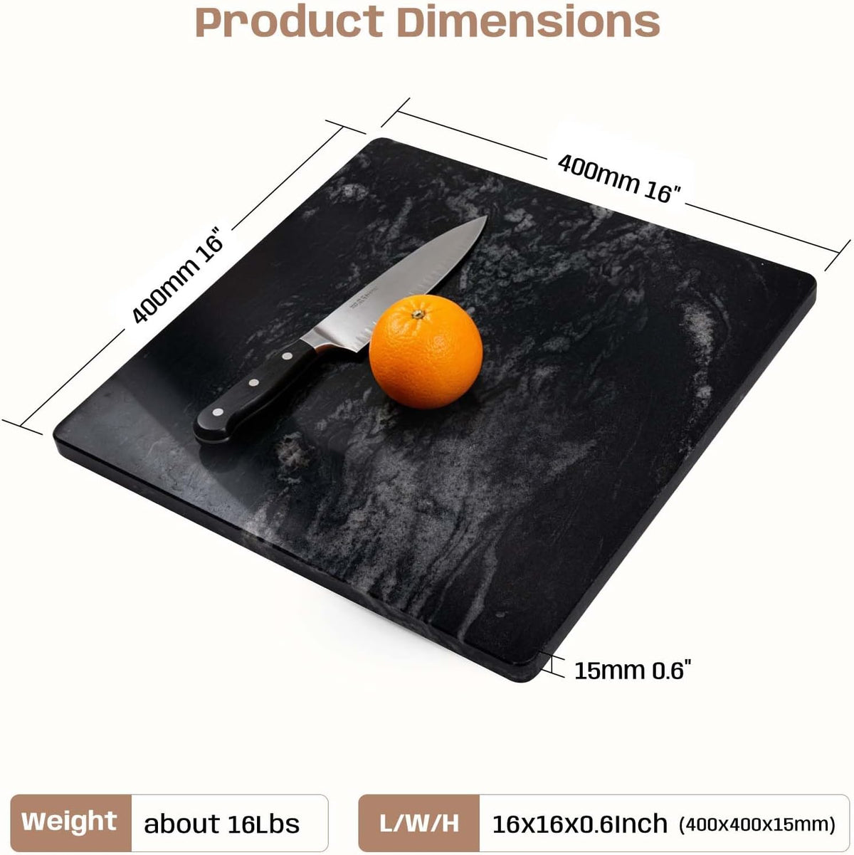 Black Marble Cutting Board, 16×16In Stone Cutting Boards for Kitchen | Marble Slab Pastry Board With Non-Slip Feet for Baking Cheese Charcuterie Dough - Wedding Gift, Easy Clean and Drain