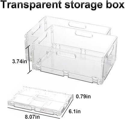 2-Pack Foldable Plastic Baskets, Stackable Storage Baskets with Handles for Organizing and Storage, Foldable Crate for Office, Home, Bedroom, Outdoor (8.07"x 6.1" x 3.74")