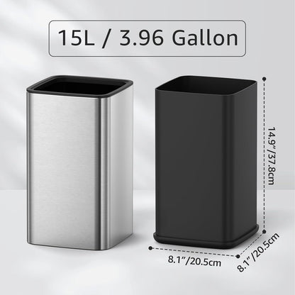 Mbillion 4 Gal/15L Open top Trash Can with Removable Inner Bucket Small Waste Basket, Metal Trash Can for Bathroom Office,Stainless Steel